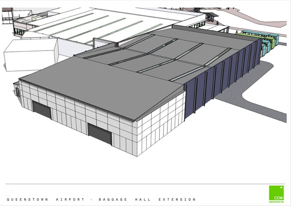Construction begins Monday on the new Baggage Hall (grey roof) at Queenstown Airport